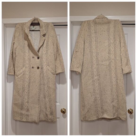 Vintage Branigan Weavers Size Medium Wool Crochet Long Sweater Jacket Ireland - Picture 1 of 11